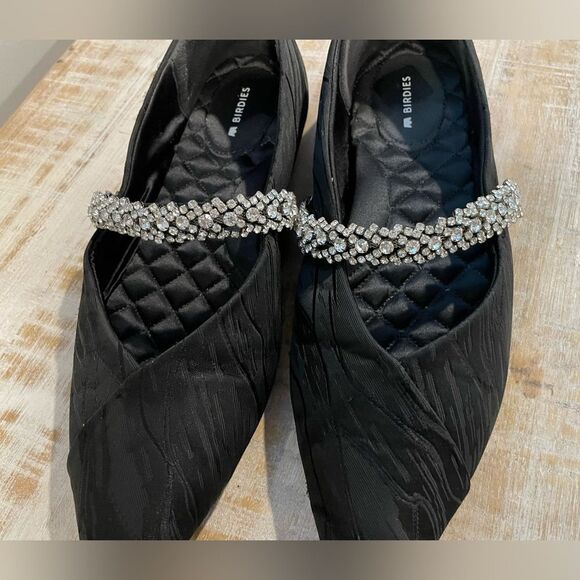Birdies Goldfinch Crystal Toe Strap Flat in Onyx Bracelet Jacquard Size 8.5 - Picture 1 of 10